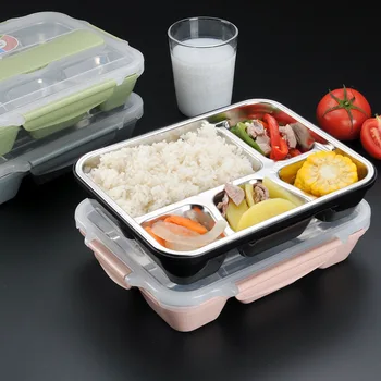 

School Lunch Box Storage Containers Rectangle Food Soup Container 5 Compartments Stainless Steel Bento Lunch Box For Food