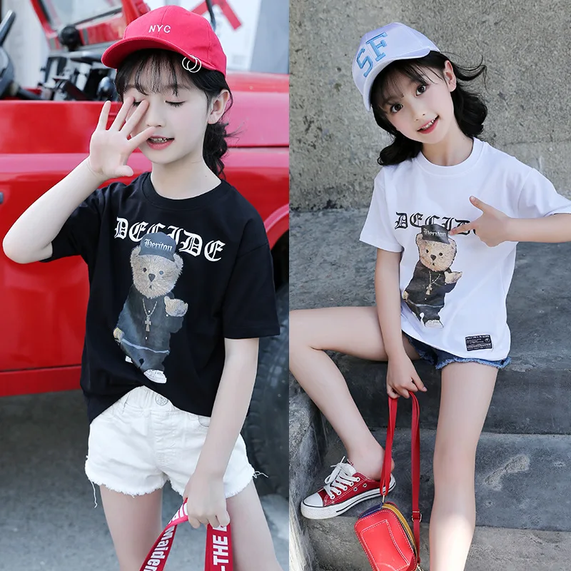 

Children's clothing cotton letter cartoon bear girl T-shirt 2019 summer new fashion short-sleeved round neck baby clothes