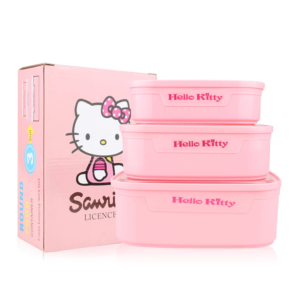 

3PCS/Set Cute Hello Kitty Doraemon Lunch Box Food Storage Crisper Plastic Food Container Refrigerator Kitchen Storage Box DA