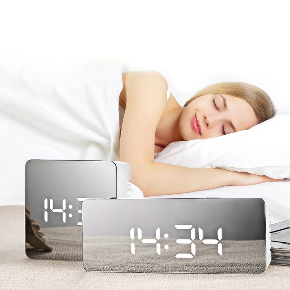 Светодиодный зеркальный будильник часы цифровые Повтор Настольные Wake Up