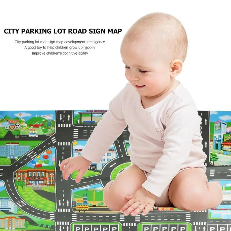 

83x58cm City Parking Lot Road Map Signs Car Model Road Car Signs Model Car Climbing Mats Toy Toys English Version Gift for Child