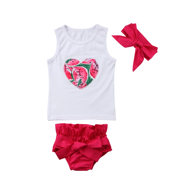 FOCUSNORM Valentine Day Newborn Infant Baby Kid Girls Set Summer Sleeveless Clothes Outfits 3pcs Bowknot | Мать и ребенок