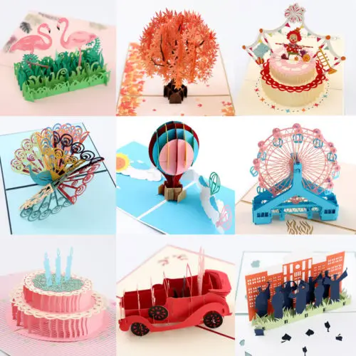 

3D Pop Up Card Rose Flower Tree Birthday Anniversary Greeting Cards Envelope