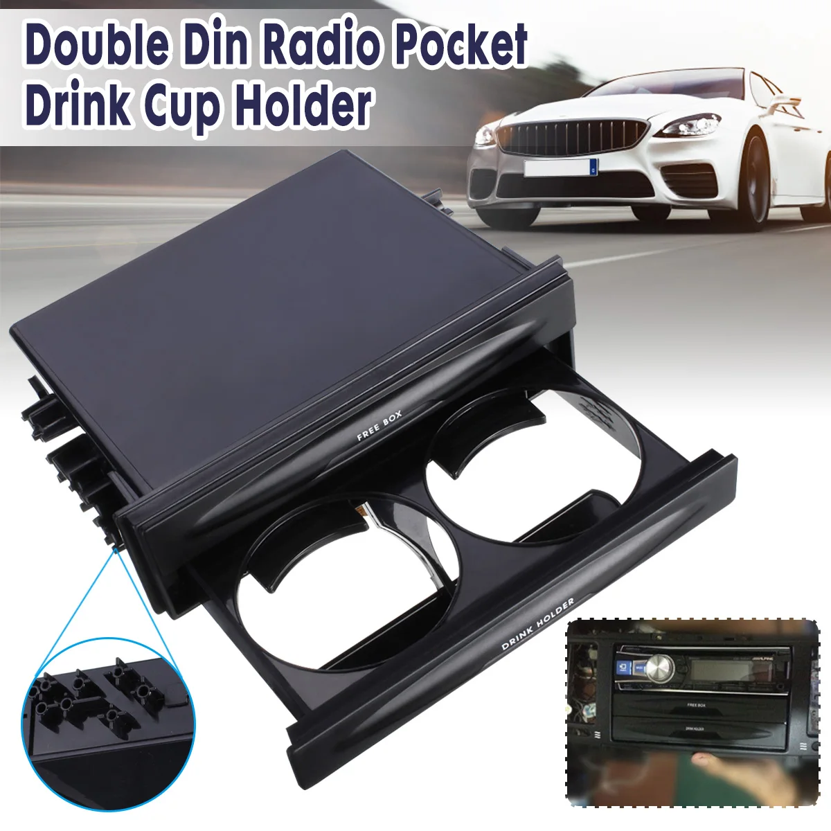 

Double Din Car Universal Radio CD Refitting for Pocket Stereo Dash Installation Mounting Drawer W/Drink Cup Holder Storage Box