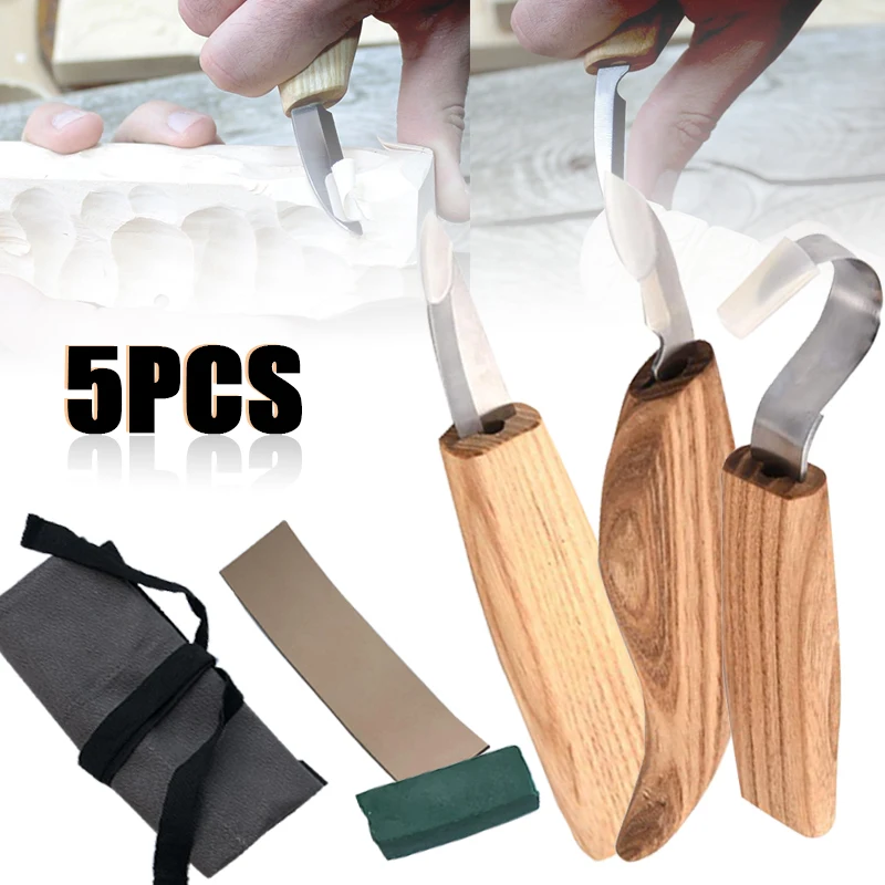 

5pcs Stainless Steel Woodcarving Cutter Chip Carving Sculpture Craft Knife Bench Hand Chisel Tool Set