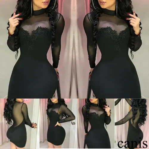 إمرأة Bodycon شبكة انظر من خلال الدانتيل فلورا السيدات مثير حزب مساء البسيطة Bodycon نحيل اللباس Clubwear
