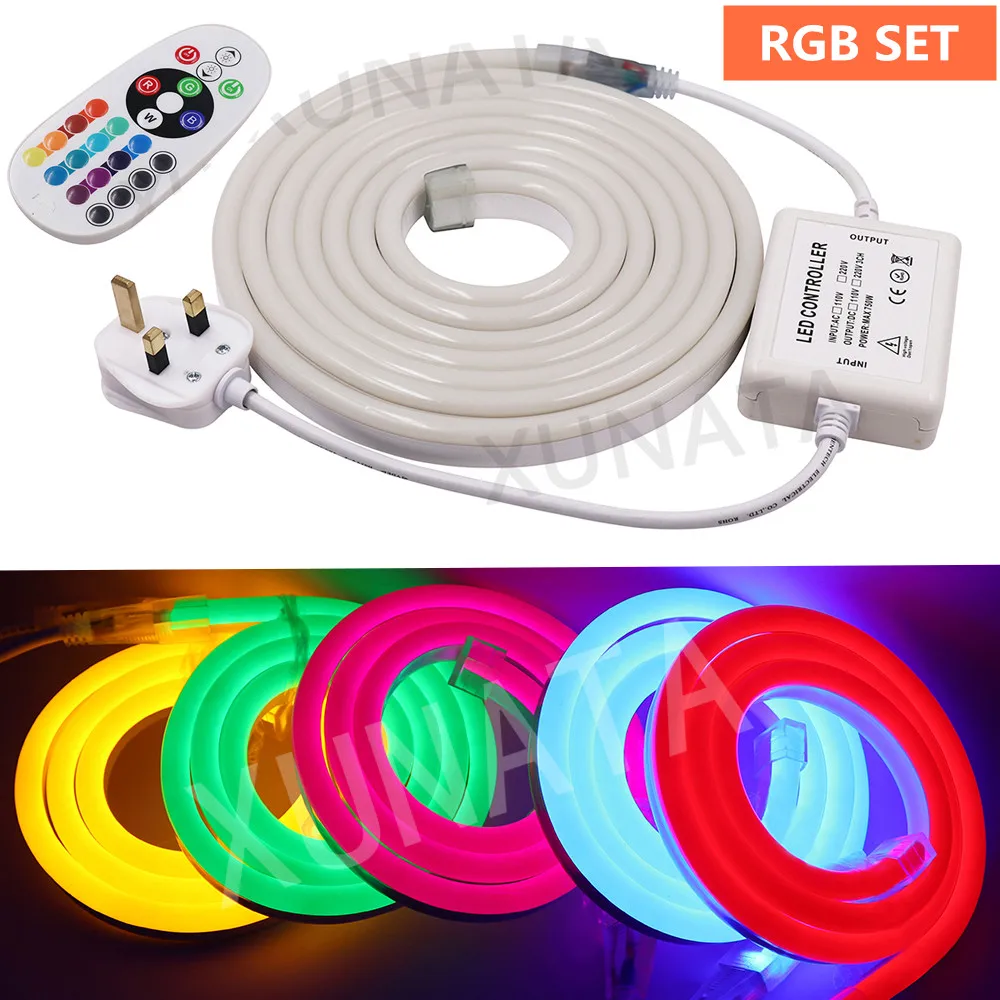 RGB неоновый свет 220 В Великобритания вилка SMD 2835 Гибкая светодиодная неоновая