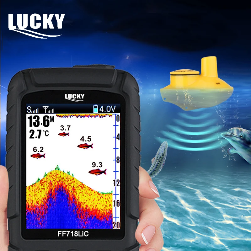 محظوظ FF718LiC المحمولة اللاسلكية صياد السمك بدلا من FF718 الملونة عرض Fishfinder الصيد سونار أسلم إنذار