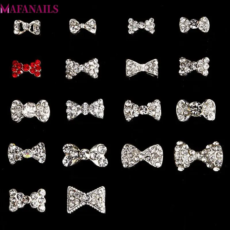 

10pcs/Lot 3D Nail Gems Rhinestones Silver/Red Nail Crystals Gems 18 Different Bow Design Nail Gems for Nail Decor ML153-170