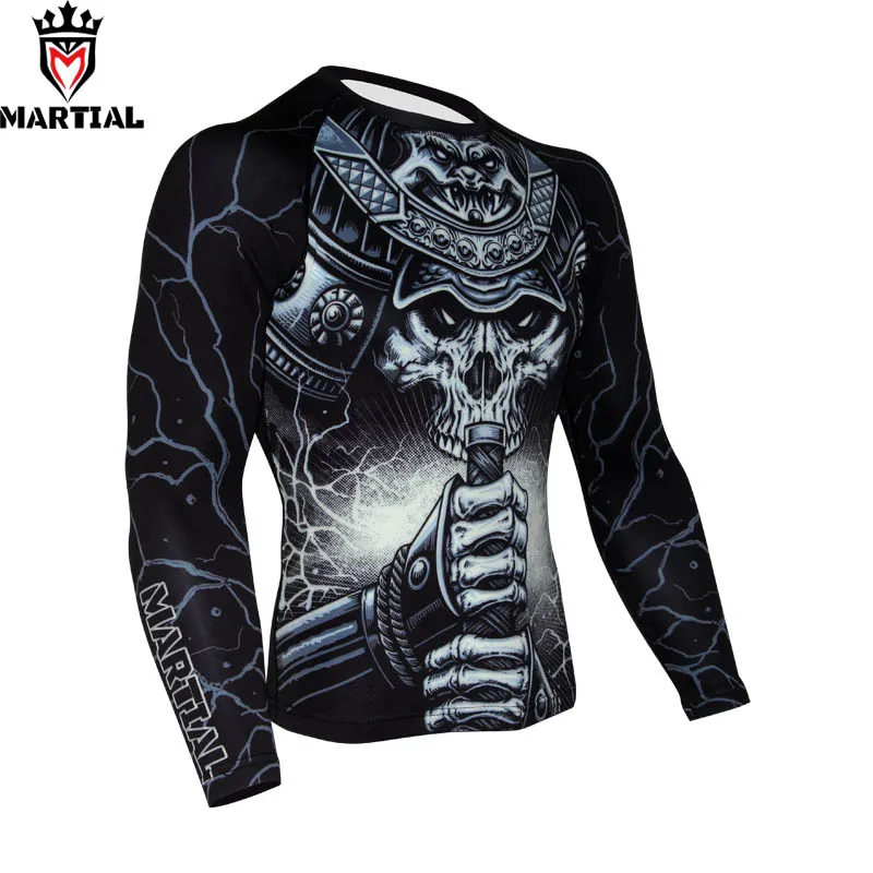 Baratos Martial WARRIOR BJJ Rashguard sublimación impresa mma compresión jersey Crossfit entrenamiento camisetas boxeo