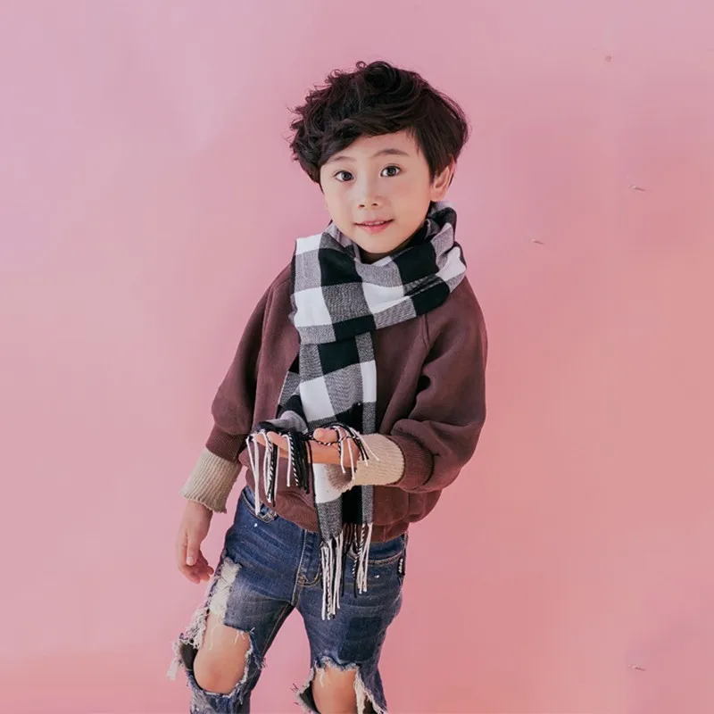 Winter Children Scarf Unisex Children Plaid Cashmere Boy Girls Scarf Fashion Warm Tassel Scarves For Children's  Christmas Gift