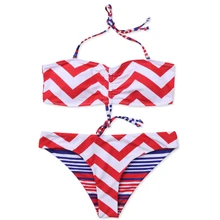 Женский комплект бикини в полоску с ремешками на шнуровке, набор Пуш-ап, пляжная одежда, купальный костюм, купальники