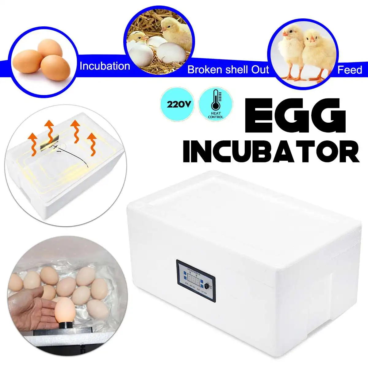 

220V 20W 42 Egg Automatic Digital Incubator Chicken Poultry Hatcher Temperature Control