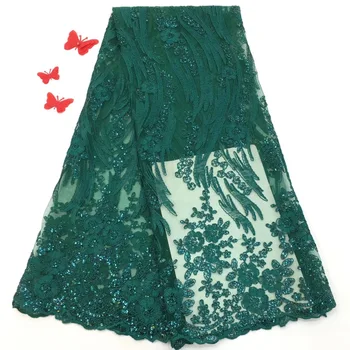 

French sequin embroidery lace, Nigerian green lace fabric, African lace fabric 2019, flower RF30081