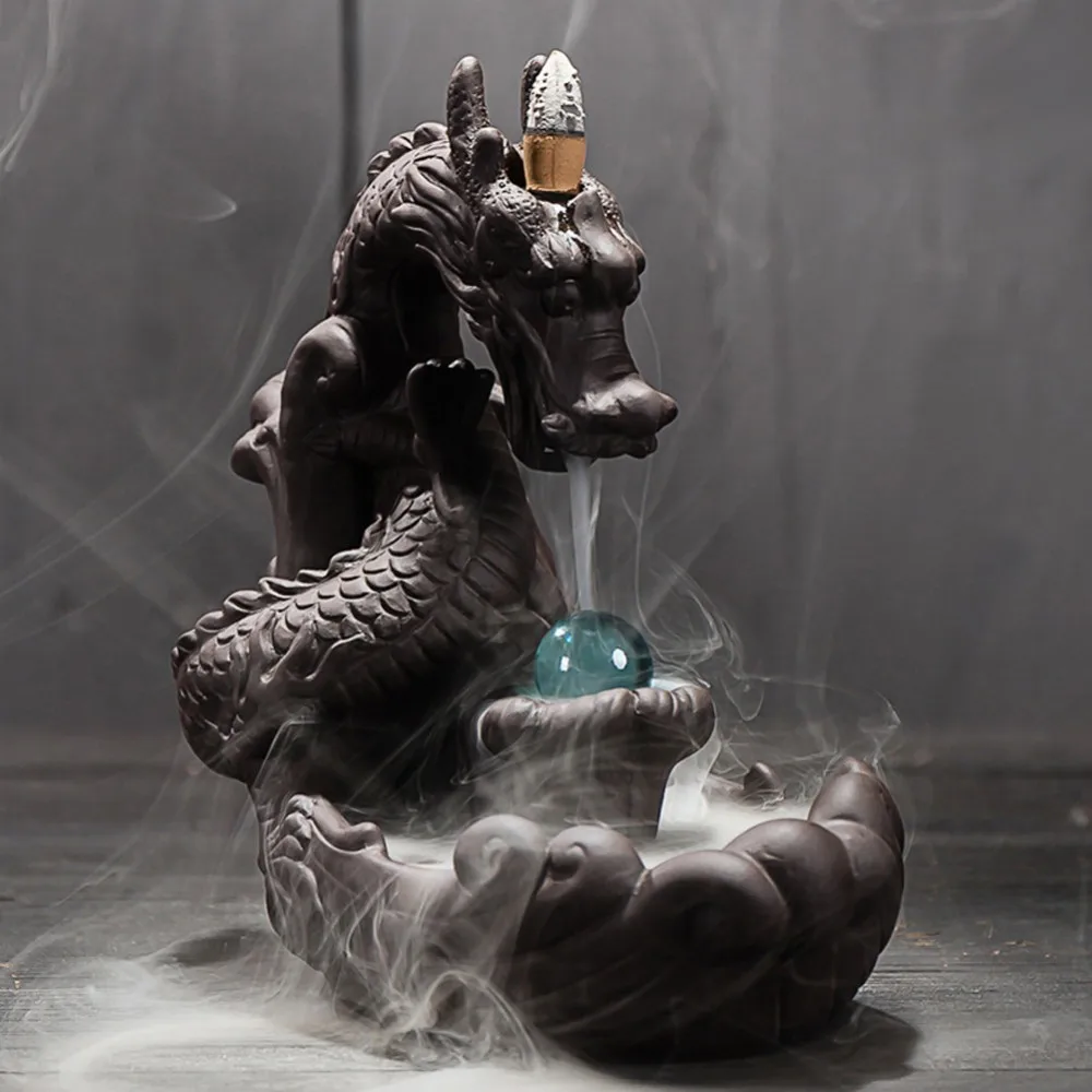 

Dragon Incense Burners Ceramic Smoke Backflow Creative Home Decor Teahouse Ornament Incense Holder Censer With Crystal Ball