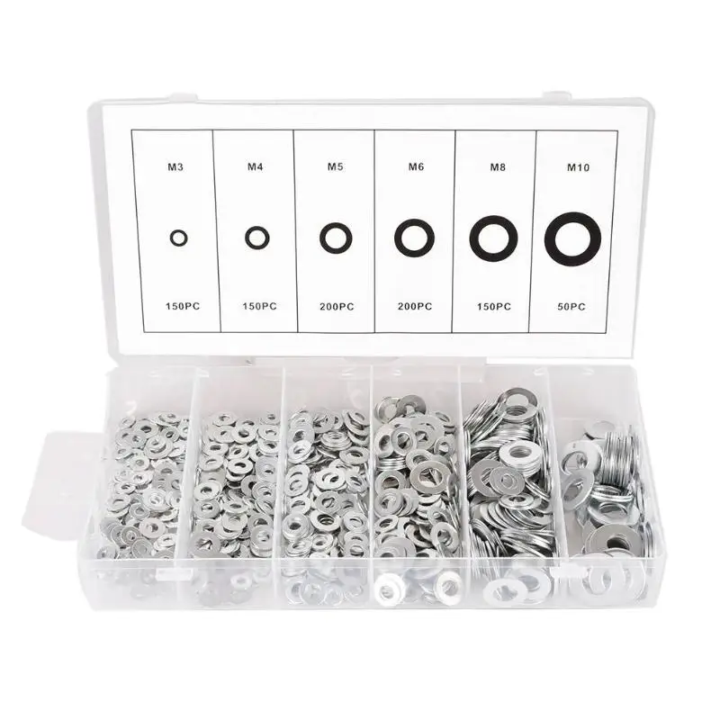 

900pcs Stainless Steel Flat Washer Plain Spacers Gaskets Assortment Kit