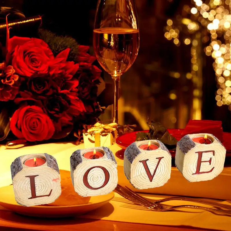 

Creative 24 Letter Candlelight Dinner Candlestick Resin Imitation Wood Candlestick Holders Block Craftwork For Home Decoration