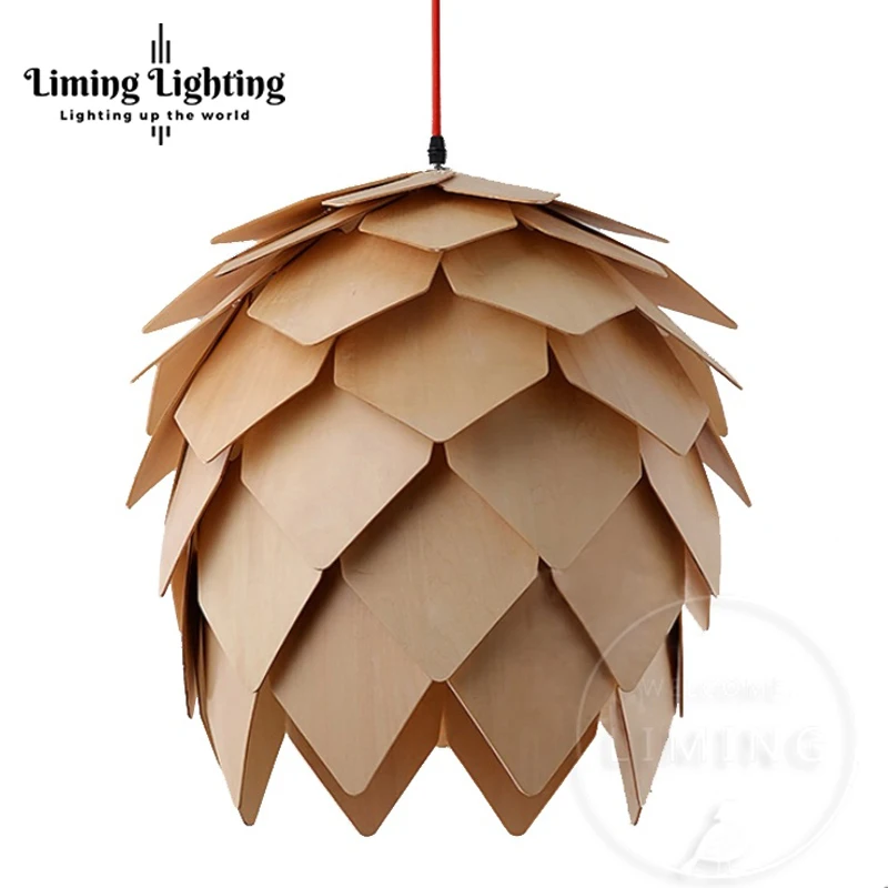 Billig Retro Nordic Tannenzapfen Anhänger Lampen Moderne Holz moderne DIY IQ Elemente Puzzle Schlafzimmer Kunst Holz Lamparas Leuchten