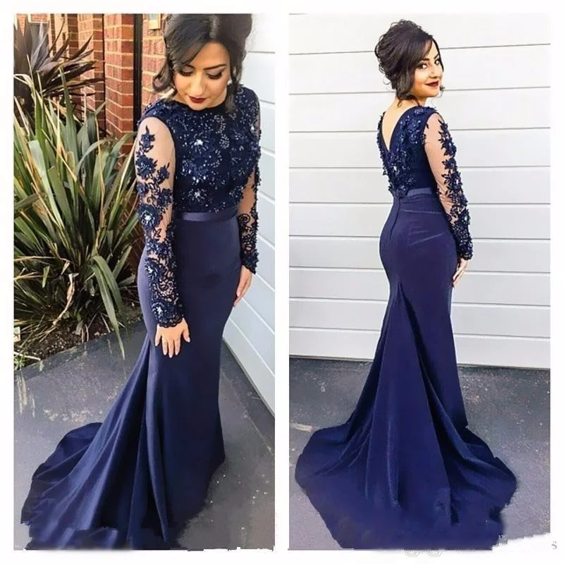 

Mermaid Appliques Evening Dress 2019 Dresses Evening Navy vestidos elegantes robe de soiree Plus Size Evening Dress