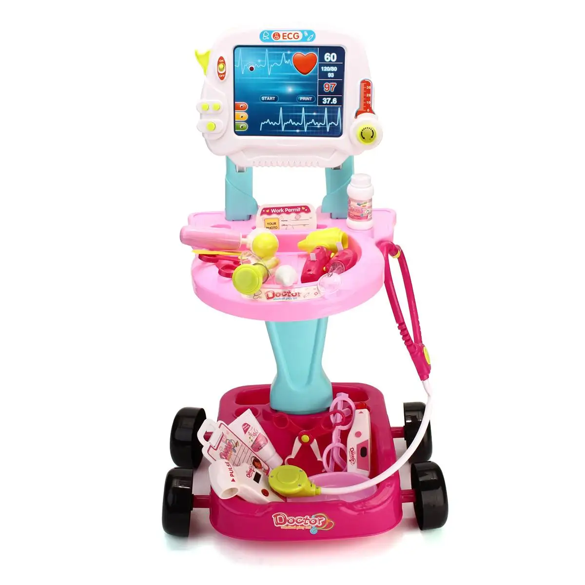 

Kids Pretend Play Doctor Toys Nurse Medical Playset Girl Role Play Kit Educational Toy Set ECG Screen Trolley Unisex 17Pcs/Lot