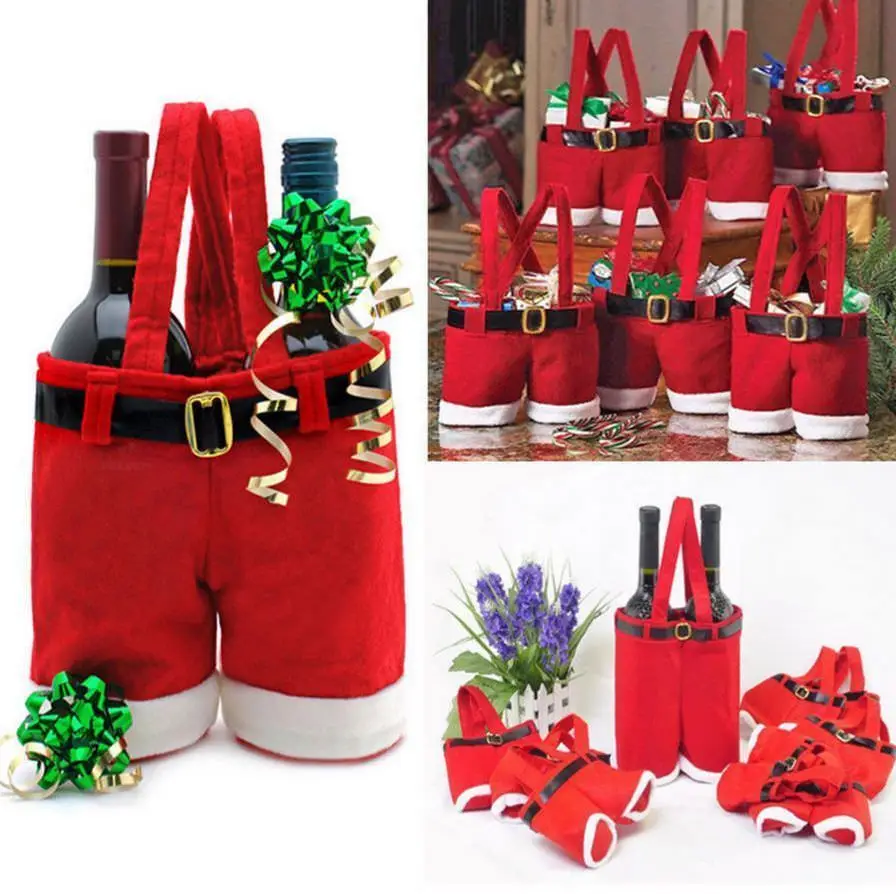 Санта брюки Рождественские Сумки для конфет чулок на бутылку вина мешок подарка рождественские украшения