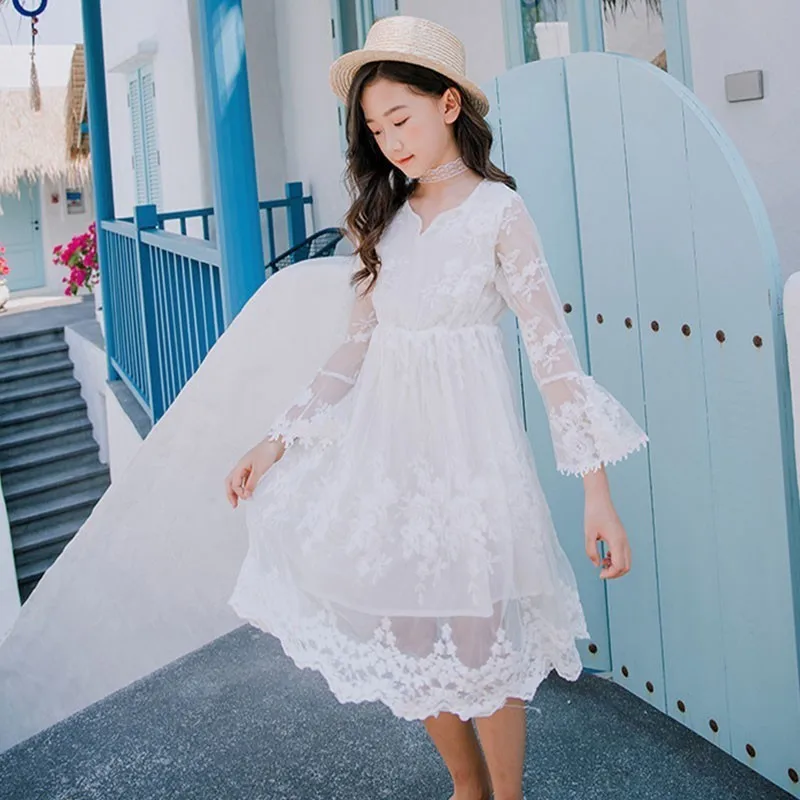 

2019 New Kids Girls White Lace Embroidered Floral Party Dress Clothing Spring Summer Flower Girl Dresses For Weddings