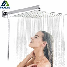 Rozin – Pomme de douche murale en laiton ultra-mince 15'', chrome brillant 8'', bras 59'' de douche, tuyau en acier inoxydable