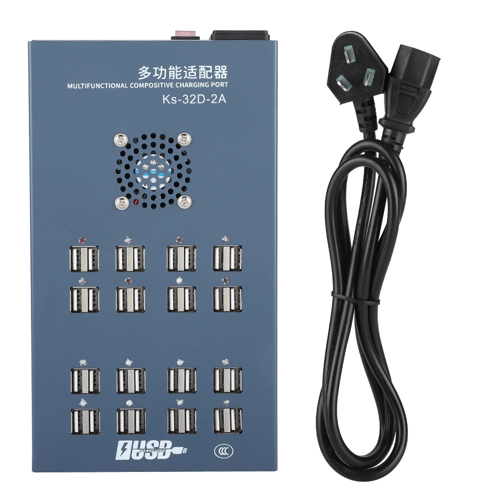 

Phone Charger 32 Port USB Charging with Ultra-quiet cooling fan High Speed Data Transfer Adapter Charger US Plug 100-240V