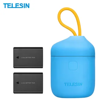 

TELESIN Allin Box Waterproof NPFW50 Battery Charger with Batteries Portable Dual Channel Charger Support Read SD Card for Sony