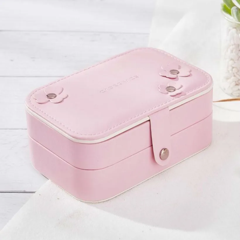 

Portable Jewelry Case Packing Napa Leather Storage Box Makeup Make Up Organizer Cosmetic Box&Mirror Travel Earring Ring Casket