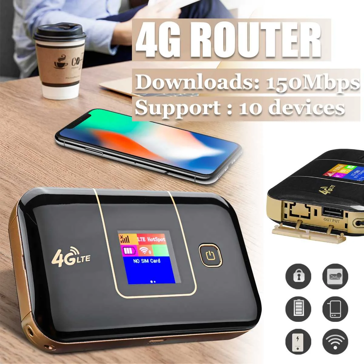 

Portable 4G LTE Mobile WiFi Router Wireless Pockets Secure Hotspot 150Mbps High Speed 8000mAh Charger Support SIM TF Card Slot