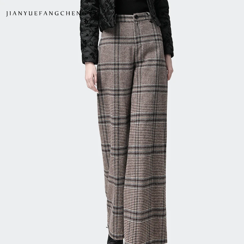 Casual Winter Pants Women 2019 Plus Size Warm Wool Ladies Pants Trousers Plaid Office Lady Wide Leg Pants Long Pantalon Casual Winter Pants Women 2019 Plus Size Warm Wool Ladies Pants Trousers Plaid Office Lady Wide Leg Pants Long Pantalon