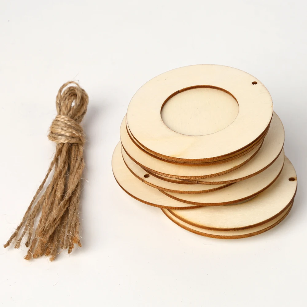 #*Cheap 10pcs set Round Mini With Hanging Rope Wood Craft Handmade Photo Frame DIY Wooden Gift Picture Holder