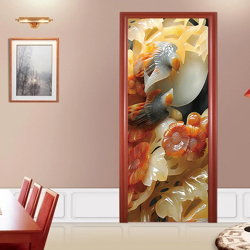 Creative Wall Decal Jade Carving Pattern Self Adhesive Door Mural