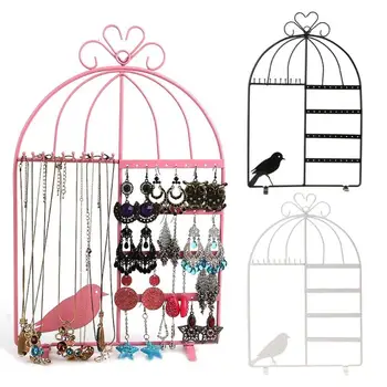 

White Pink Bird Shape Iron Wall Jewelry Earring Organizer Hanging Holder Necklace Display Stand Rack Stand Display Organizer