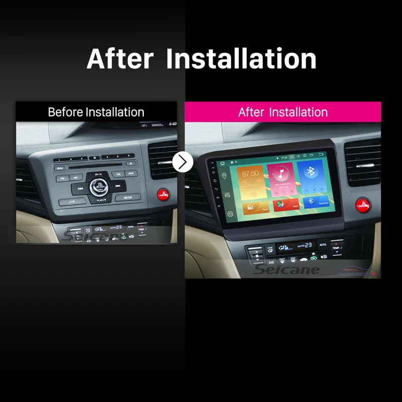 Top Seicane Android 8.0 9 Inch Car Radio 1 Din 8-core HD 1024*600 Tochscreen Multimedia Player For 2012 Honda Civic RHD With 4G+32G 5