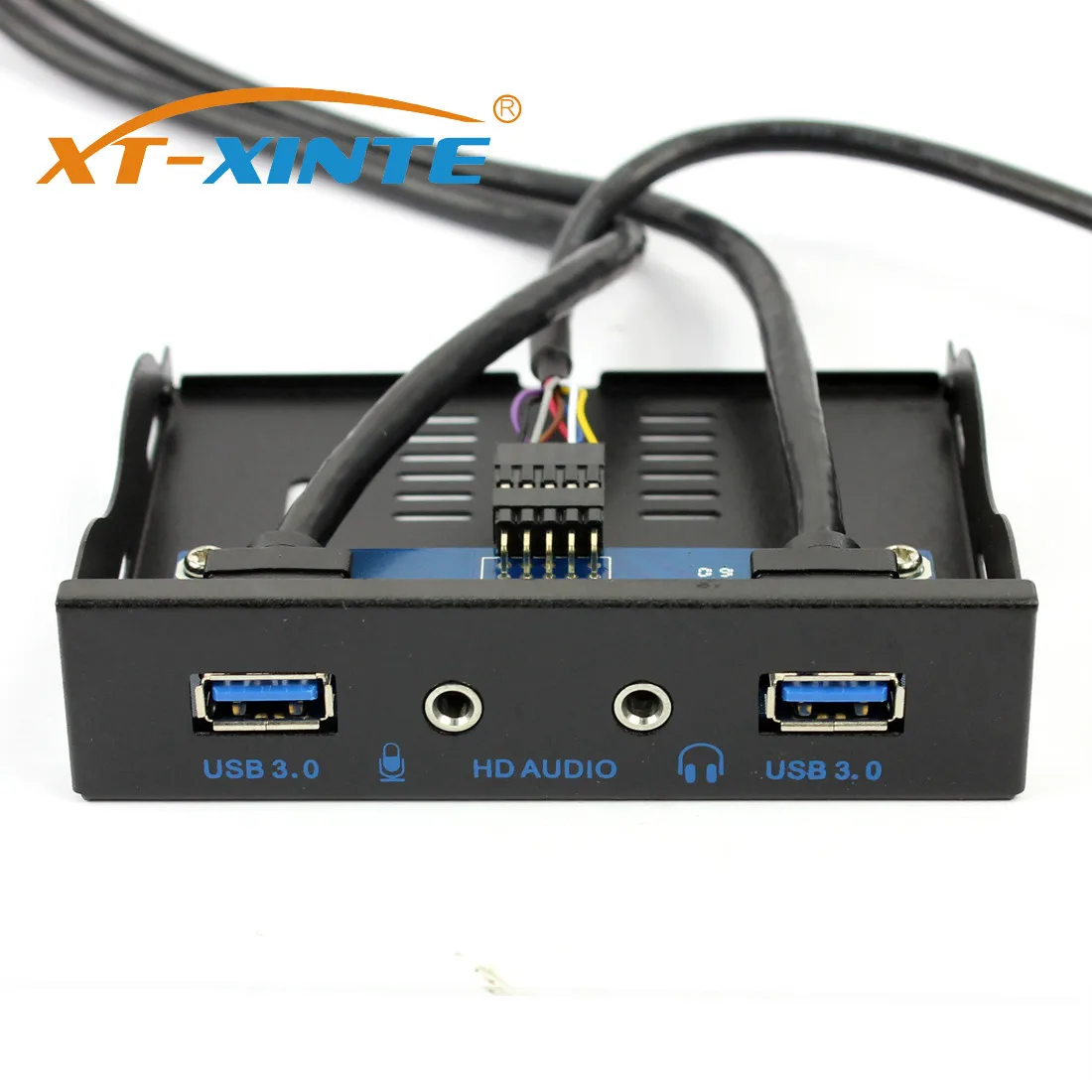 

3.5" Floppy Bay 19Pin to USB 3.0 Hub HD Audio Earphone Mic Connector 2Ports USB3.0 PC Front Panel Bracket with Cable for Desktop