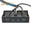 XT-XINTE 19Pin to USB 3.0 Hub HD Audio Earphone Mic Connector 2Ports USB3.0 PC Front Panel Bracket with Cable 3.5