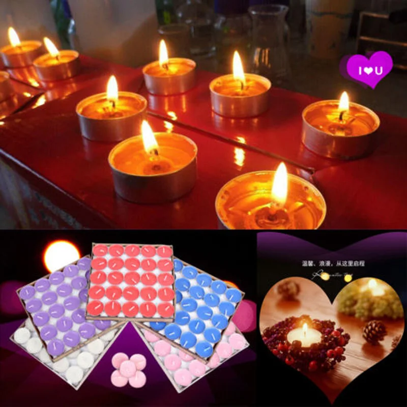 50 шт. бездымные ароматические свечи, светильник для чая, воск, Ночной светильник, 4 часа бурения