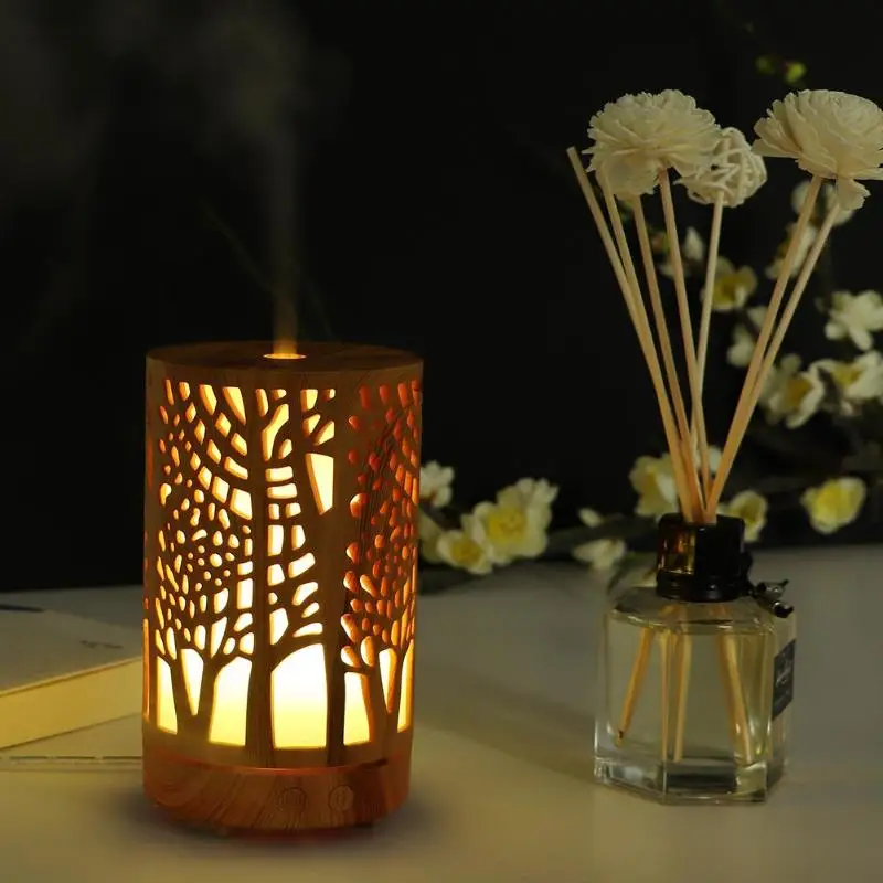 

100ml Wood Grain Aroma Essential Oil Diffuser Ultrasonic Air Humidifier Purifier with 7-color Night Light for Home Office
