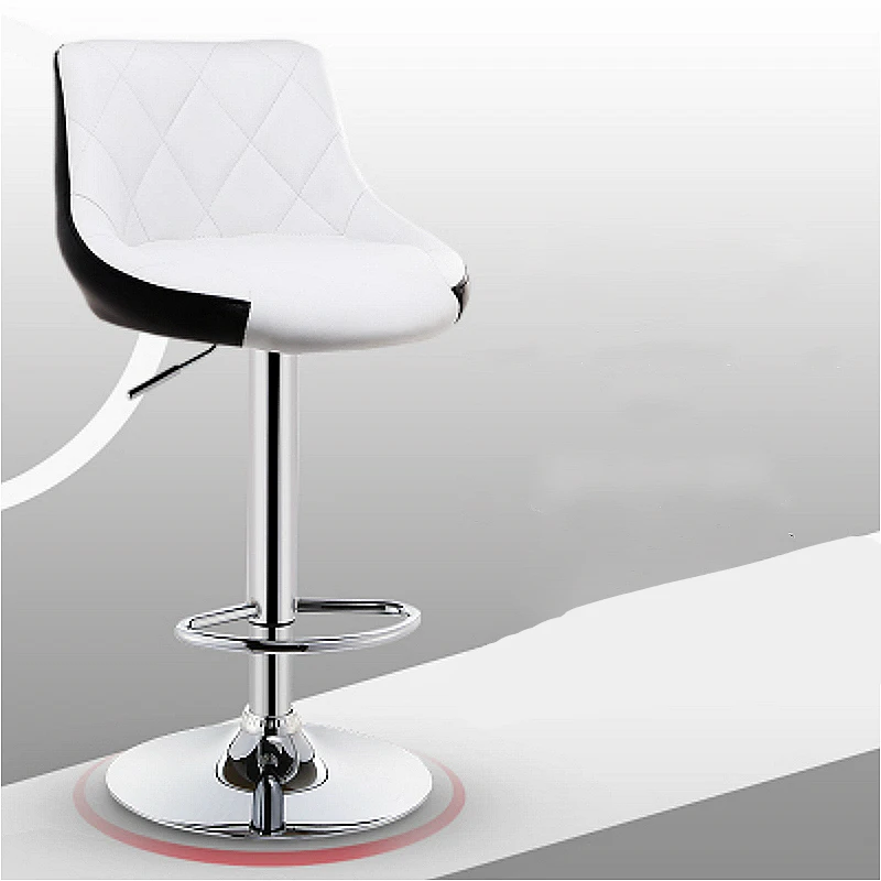 

Modern Simple Bar Chair Lifted Rotated Coffee Shop Stool Multi-function Cashier Seat with Footrest Household Leisure PU Stool