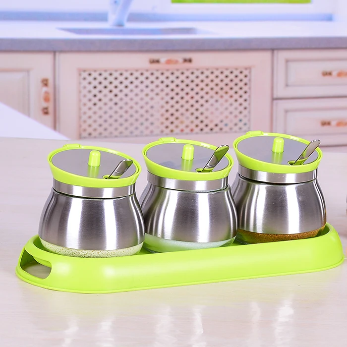 

Kitchen seasoning cans supplies stainless steel cover skin jar bottle salt MSG paprika jar with lid with spoon spice jar