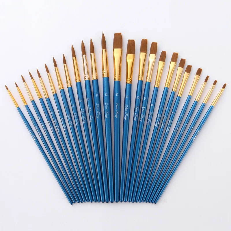 

12Pcs/Lot Nylon Pearly Blue Handle Watercolor Paint Brush Pointed Flat Head Paint Brushes Set Watercolor Painting Art Supplies