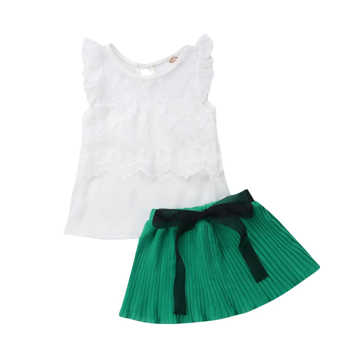 

Baby Girl Ruffle Lace Patchwork Tops Romper Solid Chiffon Dress Skirt 2Pcs Outfits Clothes 2019 New Fashion