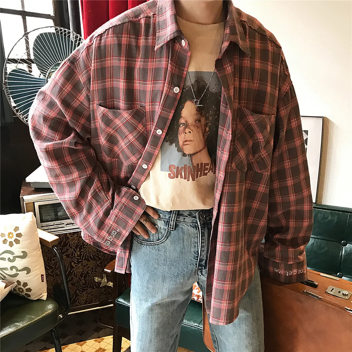 

2019 Men's Lattice Printing Embroidered Long Sleeve Hawaiian Shirts Male French Cuff Mens Fashion Cotton Clothes Shirts M-XL