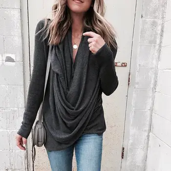 

Hirigin Casual Womens Front Cross Asymmetrical Ladies Long Sleeve Pullover Solid Tops Loose Knitted Oversized Sweater 2 Style