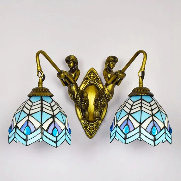 Fashion Tiffany Mediterranean Mermaid Mirror Light Fashion Rustic Wall Lamp Bed Lamps