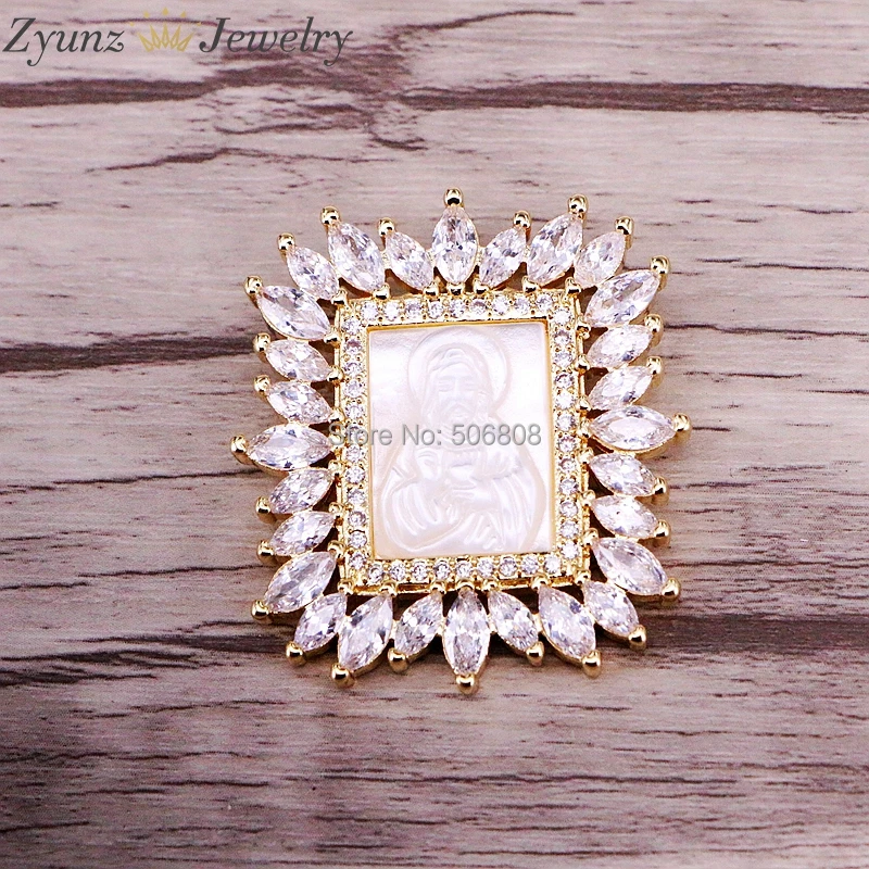 

5PCS ZYZ328-1979 Micro Pave CZ with Setting Stone Rectangle Mother of Pearl Shell Pendant For Necklace Jewelry Making