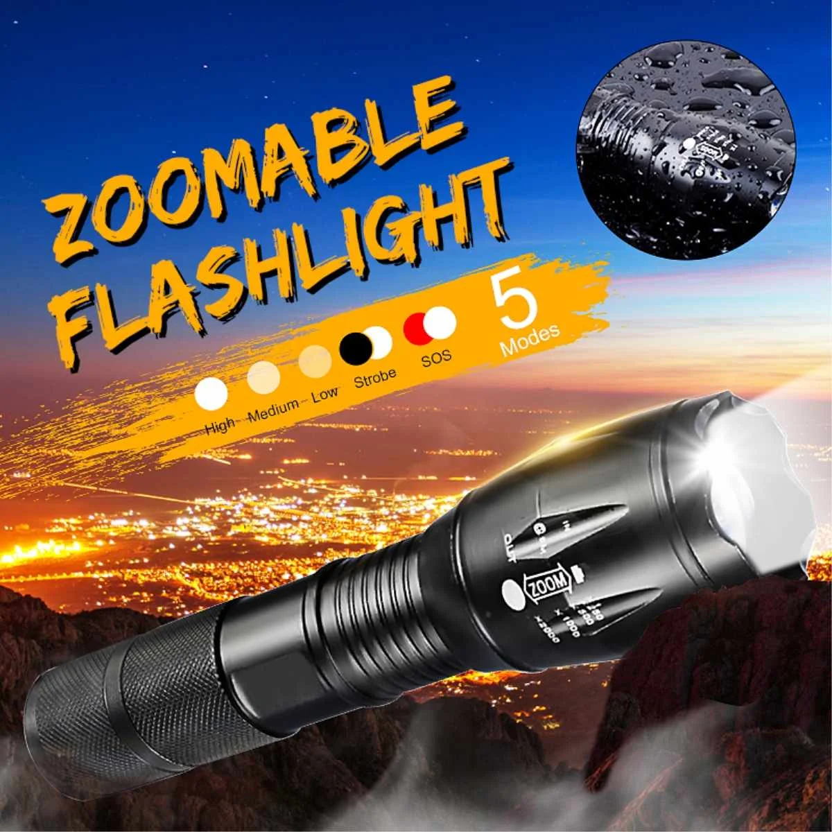 

LED Rechargeable Flashlight 4000lmT6 Torch Linterna 18650 Battery Waterproof Zoom Hunting Tactical Flashlight For Life Lighting
