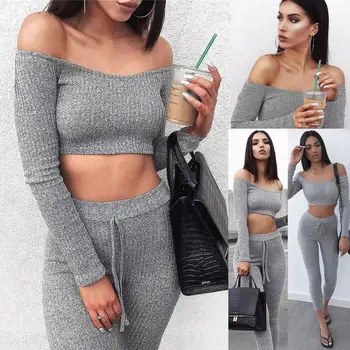 

Hot Sale Women Fashion Casual Solid T Shirt And Pant Two Pcs Tracksuit Set